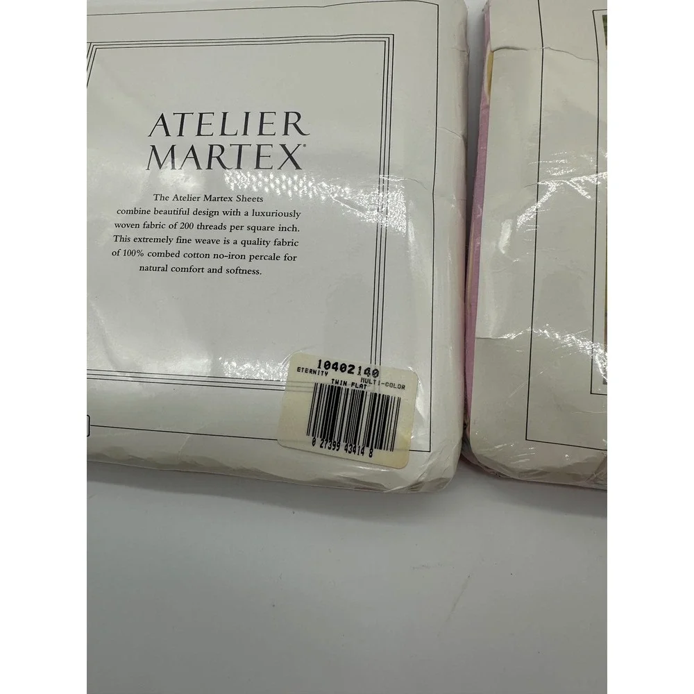 Vtg 80s 90s Atelier Martex Eternity Twin Flat & Fitted Sheet Set Abstract Pastel